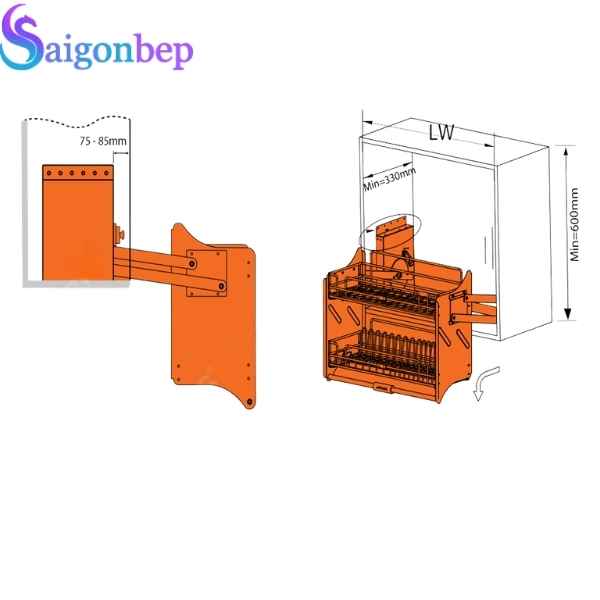 Giá bát đĩa nâng hạ nan quả trám Garis ML06.70N