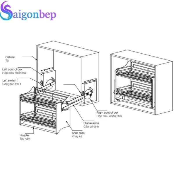 Giá bát đĩa nâng hạ nan quả trám Garis ML06.90N