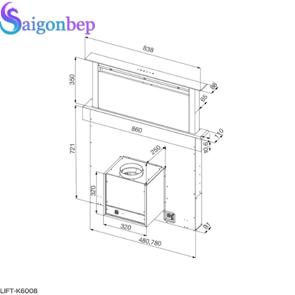 Máy hút mùi âm bàn Malloca LIFT-K6008