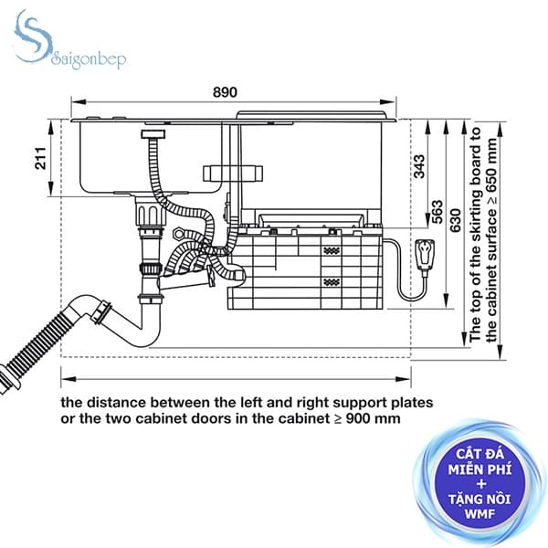 Bếp điện từ 3 vùng nấu kết hợp hút mùi Hafele HC-IHH80A 539.66.698