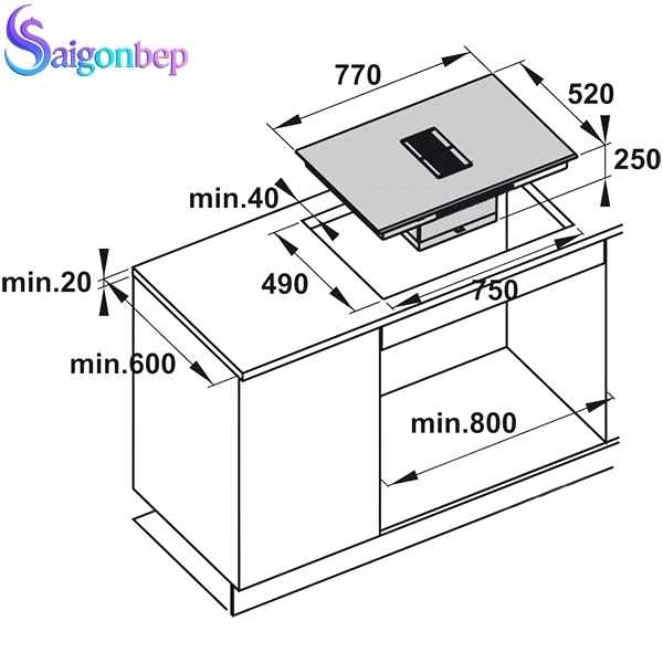 Bếp từ kết hợp hút mùi 4 vùng nấu Hafele HC-IHH77D 536.61.655