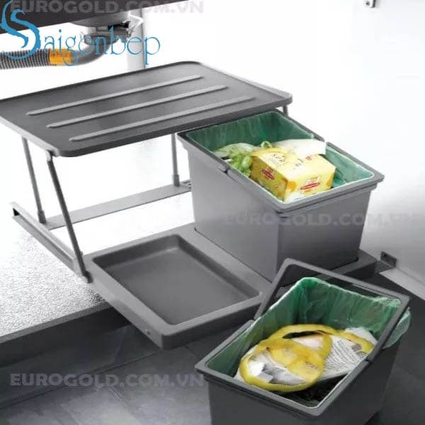 Thùng rác đôi âm tủ bếp cao cấp Eurogold E008