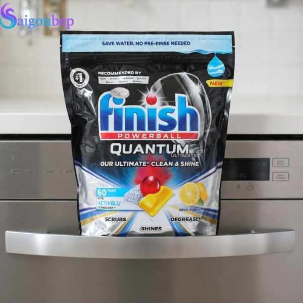 Viên rửa chén Quantum Max 60 viên hương Soda Finish - 14 chức năng