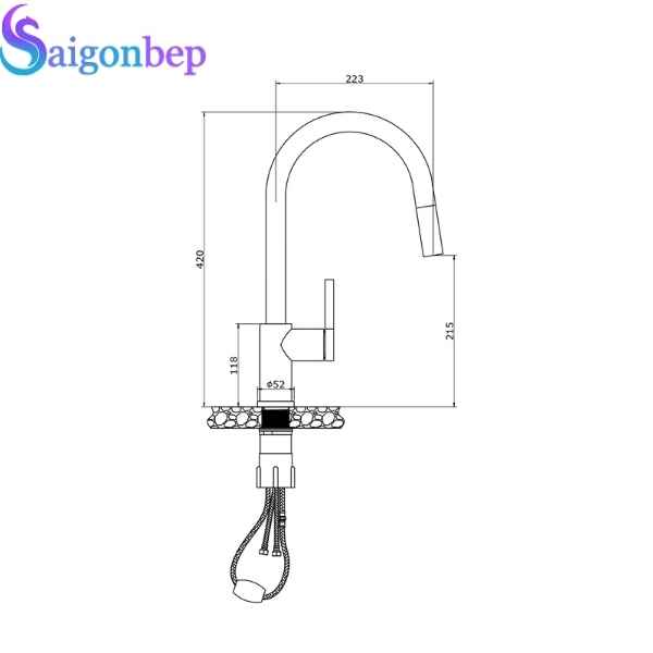 Vòi rửa bát Konox dây rút Alto Black
