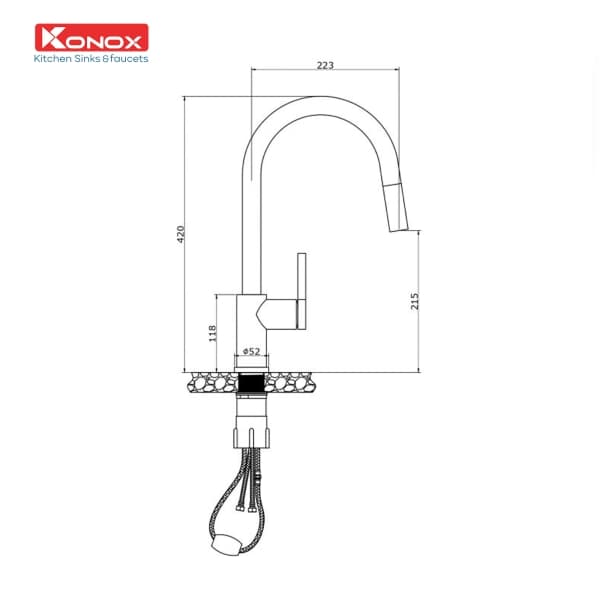 Vòi rửa bát Konox dây rút Alto Nickel
