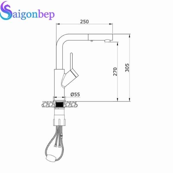 Vòi rửa bát Konox dây rút Artan Nickel