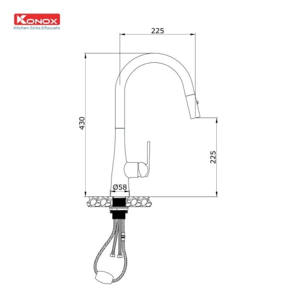 Vòi rửa bát Konox dây rút Curva Black