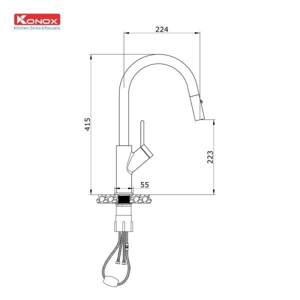 Vòi rửa bát Konox dây rút Ponte Grey
