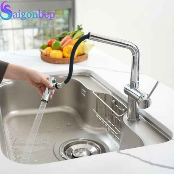 Vòi rửa bát Konox dây rút Volta Chrome