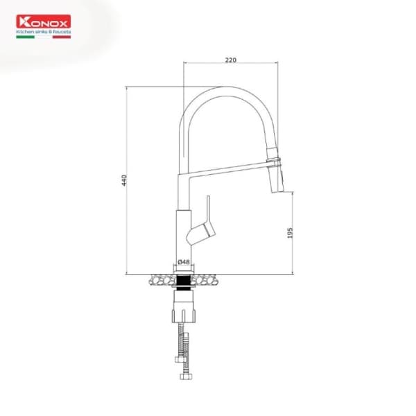 Vòi rửa bát Konox thân mềm Tema Nickel