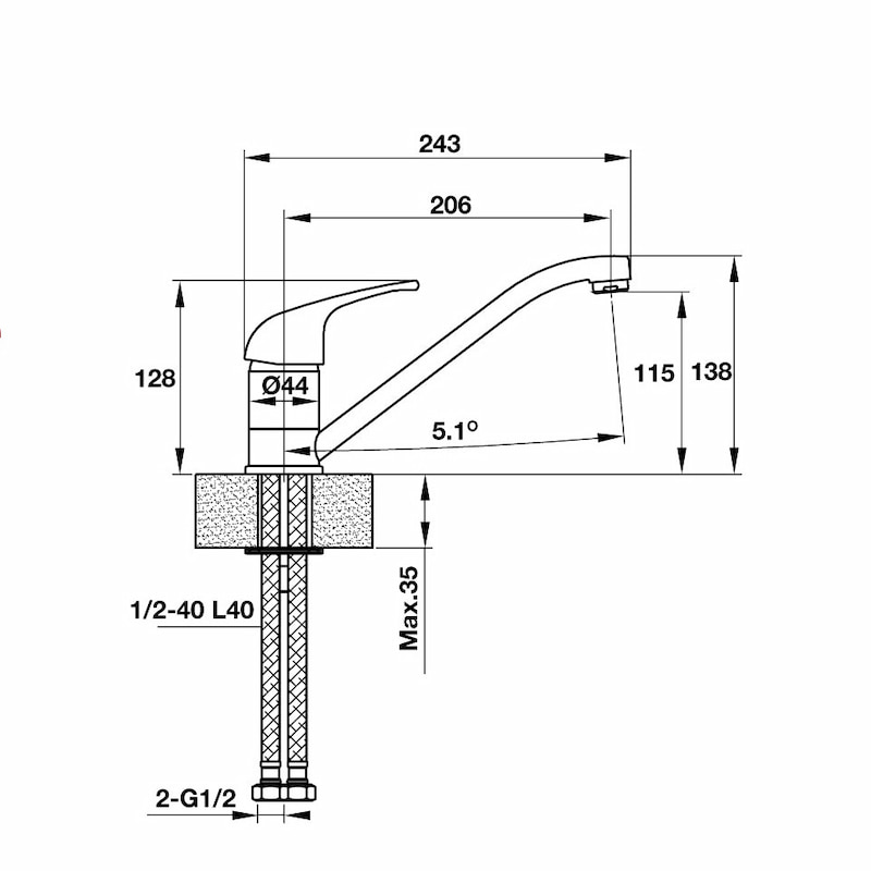 Vòi rửa chén Hafele HT19-CH1F135 570.50.270
