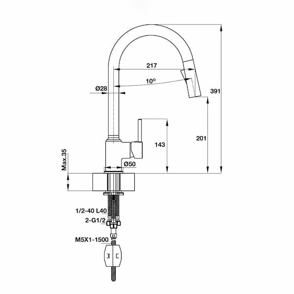 Vòi rửa chén Hafele HT19-CH1P201 570.50.280