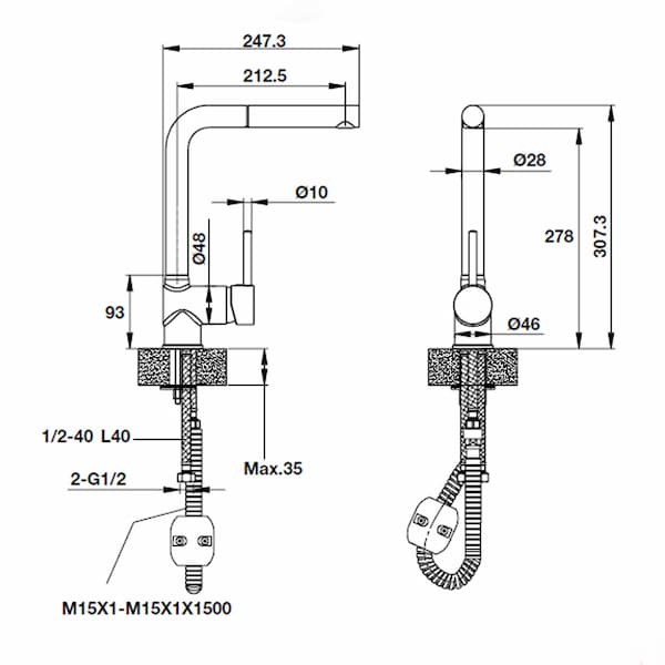 Vòi rửa chén Hafele HT19-GH1P278 570.51.580