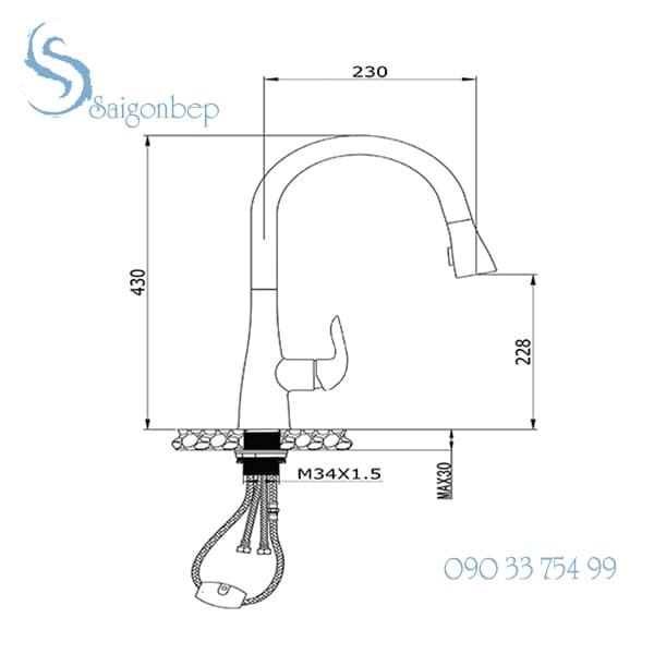 Vòi rửa chén rút dây Konox KN1226BG