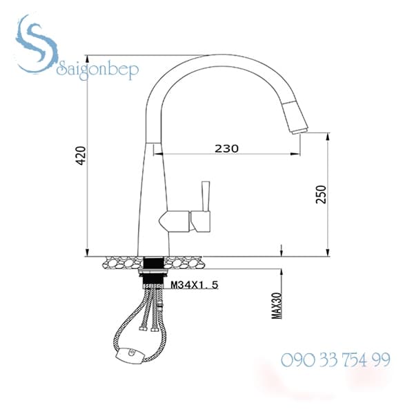 Vòi rửa chén rút dây Konox KN1901C