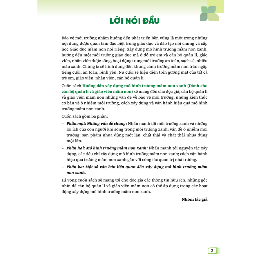 Hướng dẫn xây dựng mô hình trường mầm non xanh (Dành cho cán bộ quản lí và giáo viên mầm non)