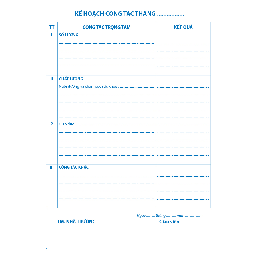 Sổ theo dõi chất lượng chăm sóc, giáo dục trẻ