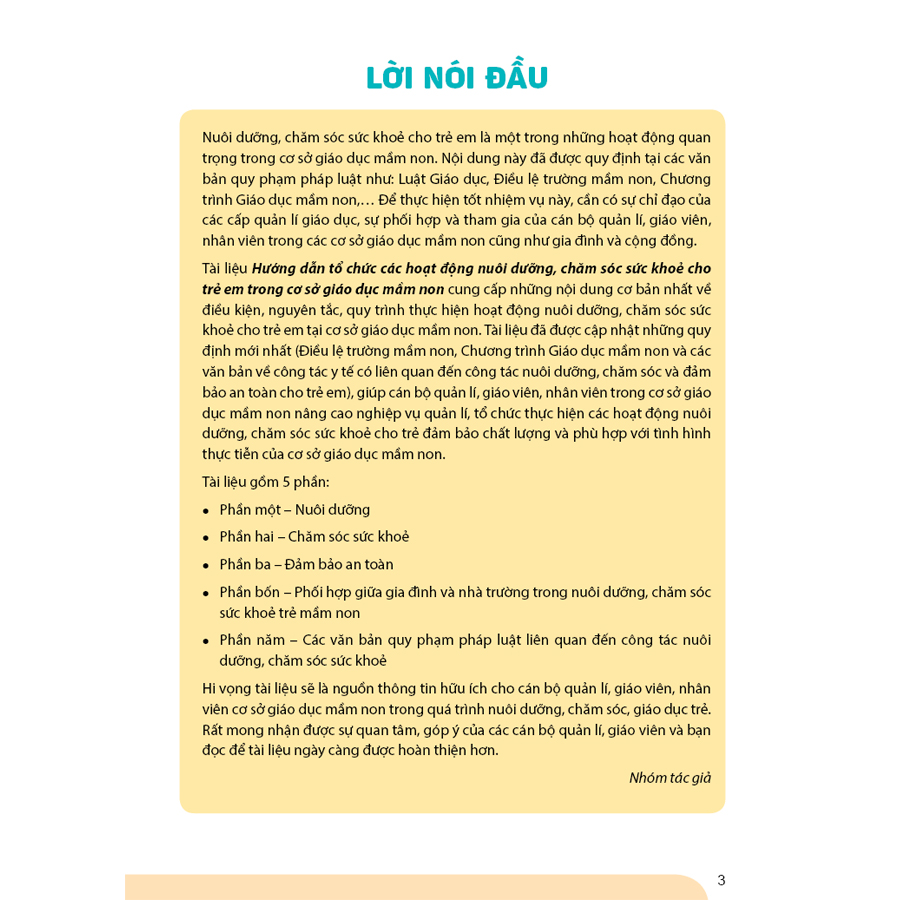 Hướng dẫn tổ chức các hoạt động nuôi dưỡng, chăm sóc sức khoẻ cho trẻ em trong cơ sở giáo dục mầm non