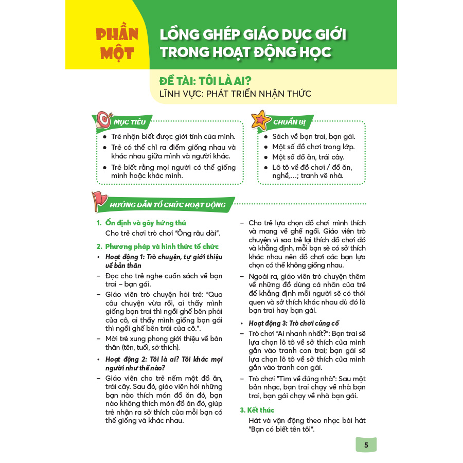 Hướng dẫn tổ chức hoạt động giáo dục lồng ghép giới trong trường mầm non (trẻ 3 – 4 tuổi)