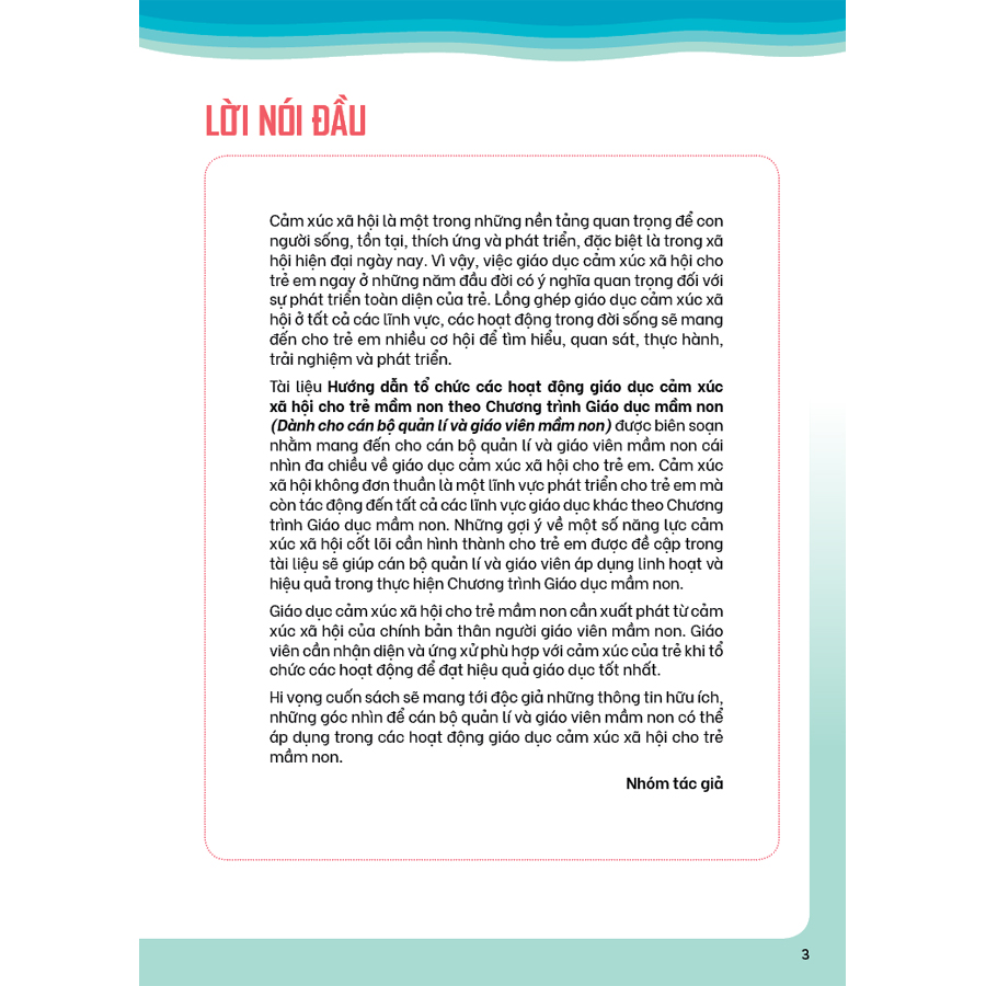 Hướng dẫn tổ chức các hoạt động giáo dục cảm xúc xã hội cho trẻ mầm non theo Chương trình Giáo dục mầm non (Dành cho cán bộ quản lí và giáo viên mầm non)