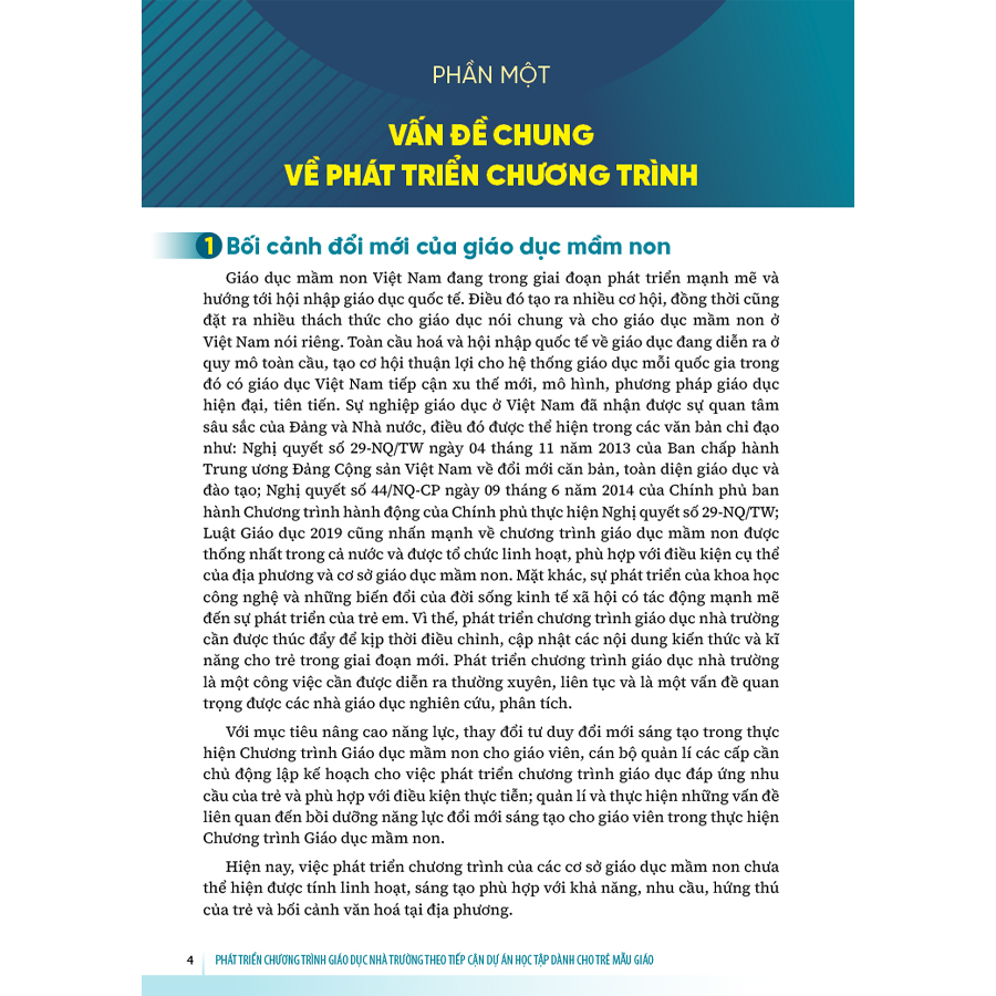 Phát triển chương trình giáo dục nhà trường theo tiếp cận dự án học tập dành cho trẻ mẫu giáo (Tài liệu dành cho cán bộ quản lí và giáo viên mầm non)