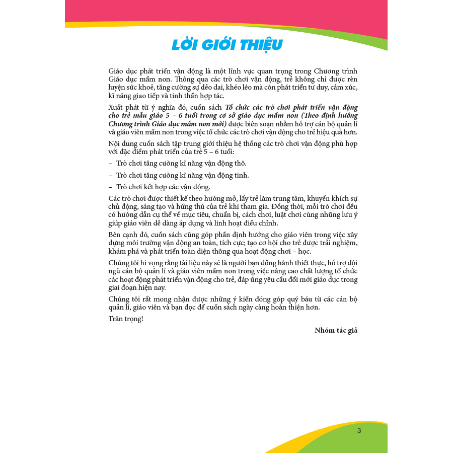 Tổ chức các trò chơi phát triển vận động cho trẻ mẫu giáo 5 - 6 tuổi trong cơ sở GDMN (Theo định hướng Chương trình Giáo dục mầm non mới)