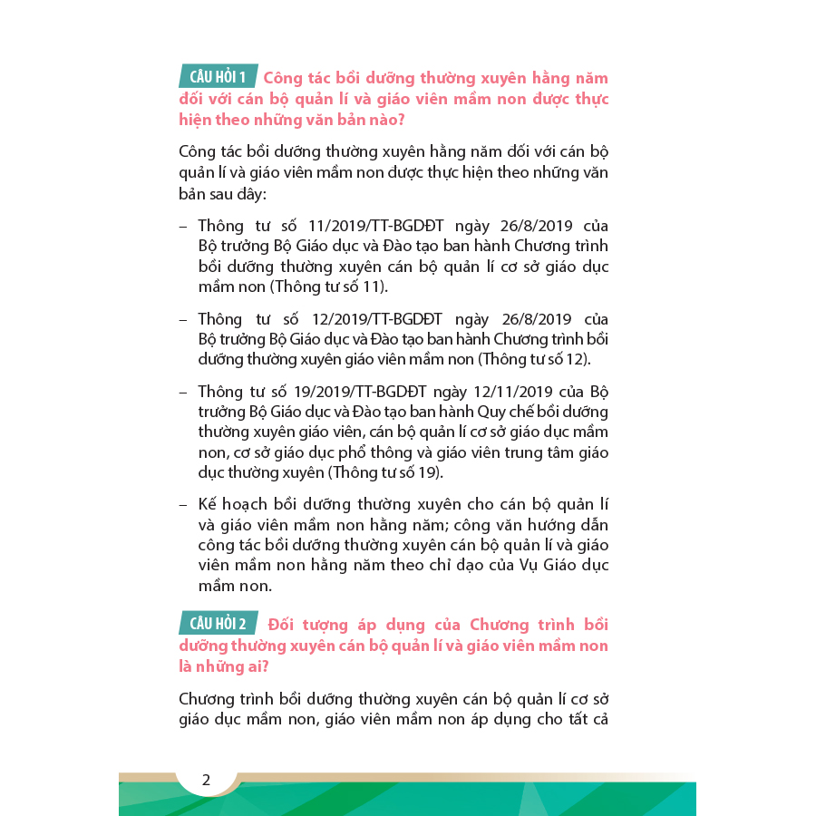 Sổ tay hướng dẫn bồi dưỡng thường xuyên cán bộ quản lí và giáo viên mầm non theo quy định hiện nay