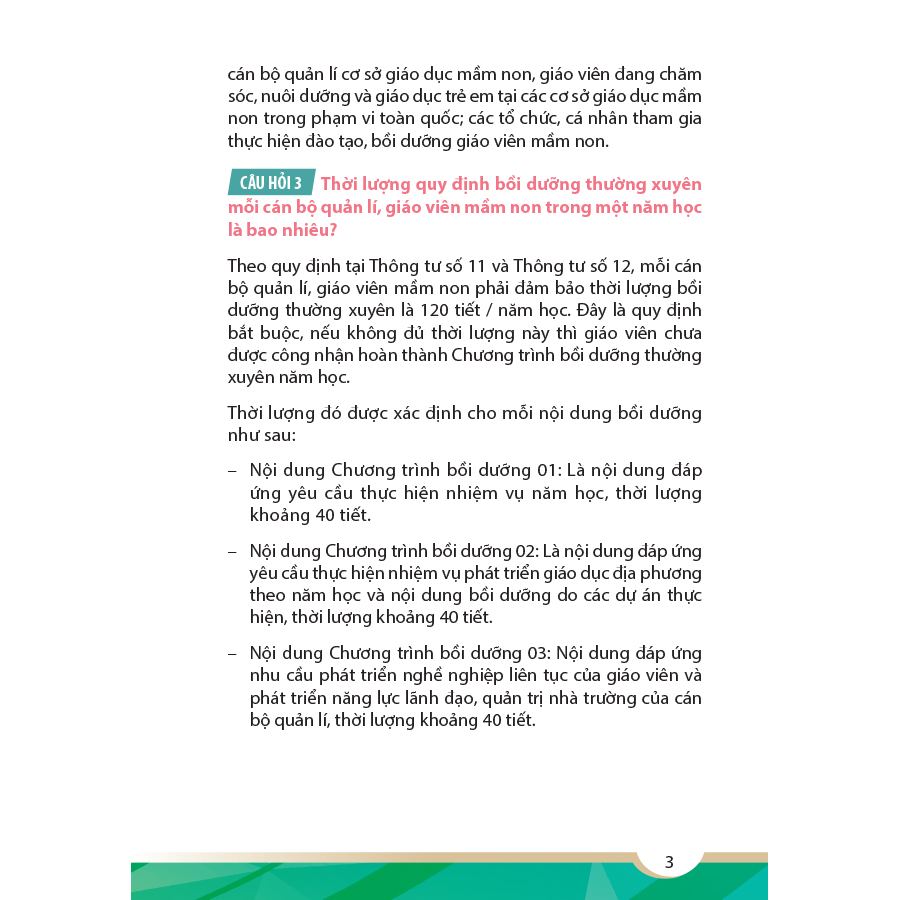 Sổ tay hướng dẫn bồi dưỡng thường xuyên cán bộ quản lí và giáo viên mầm non theo quy định hiện nay