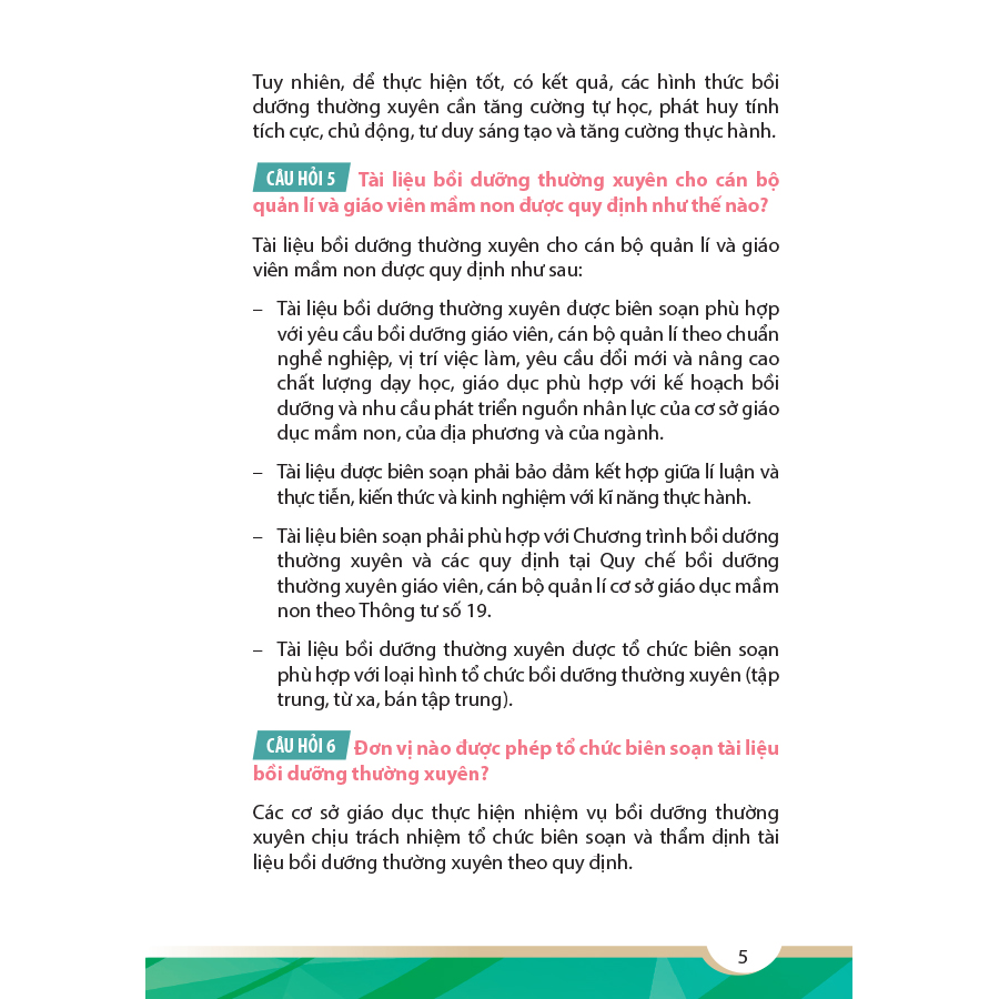 Sổ tay hướng dẫn bồi dưỡng thường xuyên cán bộ quản lí và giáo viên mầm non theo quy định hiện nay