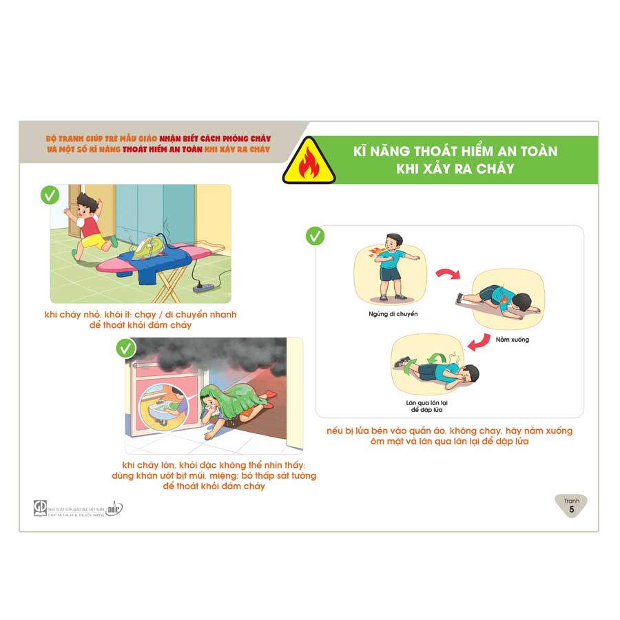Bộ tranh giúp trẻ mẫu giáo nhận biết cách phòng cháy và một số kĩ năng thoát hiểm an toàn khi xảy ra cháy