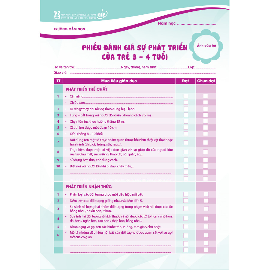 Phiếu đánh giá trẻ cuối độ tuổi (Trẻ 3 - 4 tuổi)