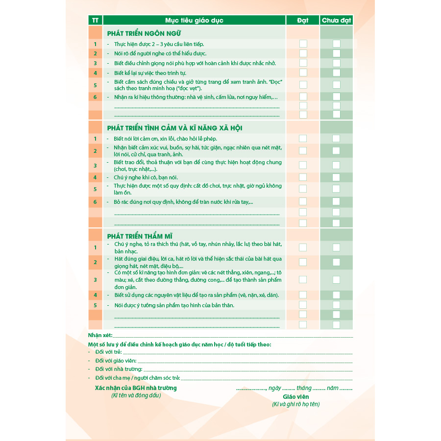 Phiếu đánh giá trẻ cuối độ tuổi (Trẻ 4 - 5 tuổi)