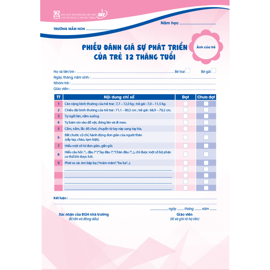 Phiếu đánh giá sự phát triển của trẻ 12 tháng tuổi