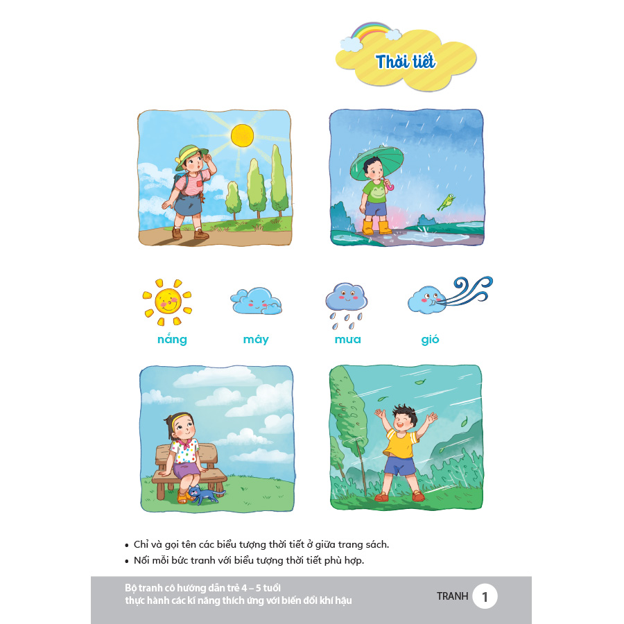 Bộ tranh cô hướng dẫn trẻ 4 - 5 tuổi thực hành các kĩ năng thích ứng với biến đổi khí hậu