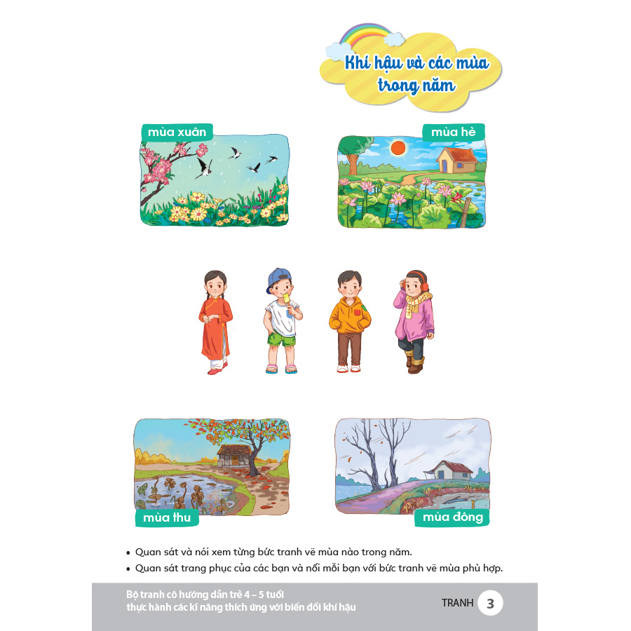 Bộ tranh cô hướng dẫn trẻ 4 - 5 tuổi thực hành các kĩ năng thích ứng với biến đổi khí hậu