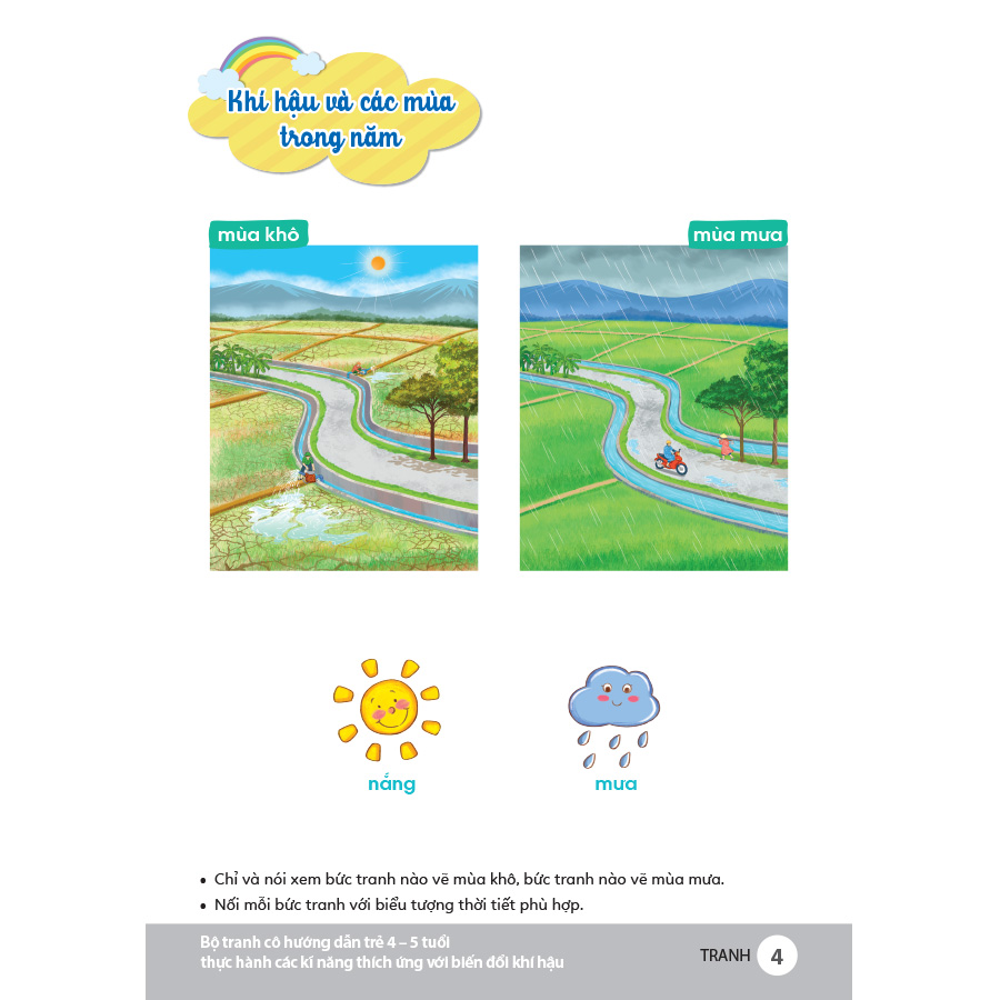 Bộ tranh cô hướng dẫn trẻ 4 - 5 tuổi thực hành các kĩ năng thích ứng với biến đổi khí hậu