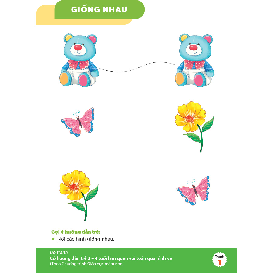 Bộ tranh cô hướng dẫn trẻ 3 – 4 tuổi làm quen với toán qua hình vẽ (Theo Chương trình Giáo dục mầm non)