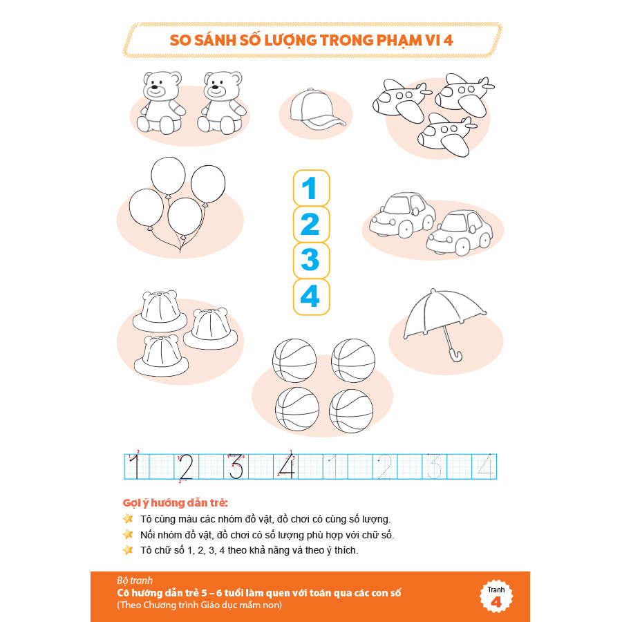 Bộ tranh cô hướng dẫn trẻ 5 – 6 tuổi làm quen với toán qua các con số (Theo Chương trình Giáo dục mầm non)