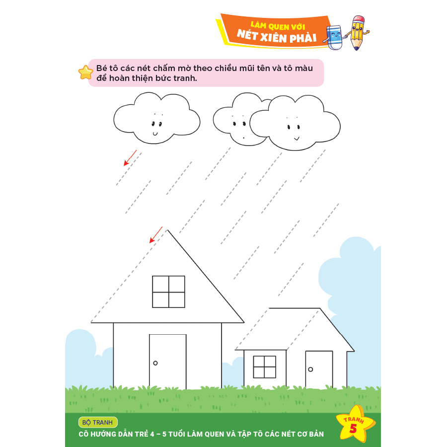 Bộ tranh cô hướng dẫn trẻ 4 - 5 tuổi làm quen và tập tô các nét cơ bản