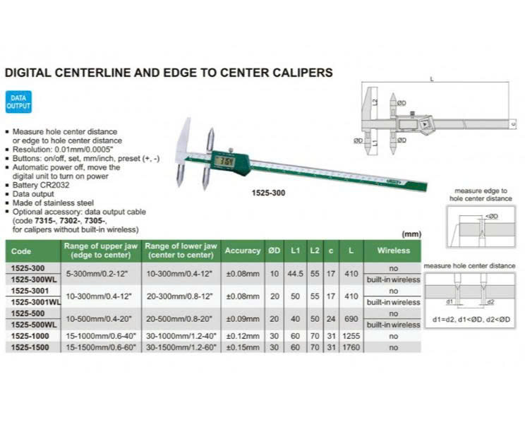 Thước đo khoảng cách lỗ/cạnh tới lỗ điện tử INSIZE 1525-300