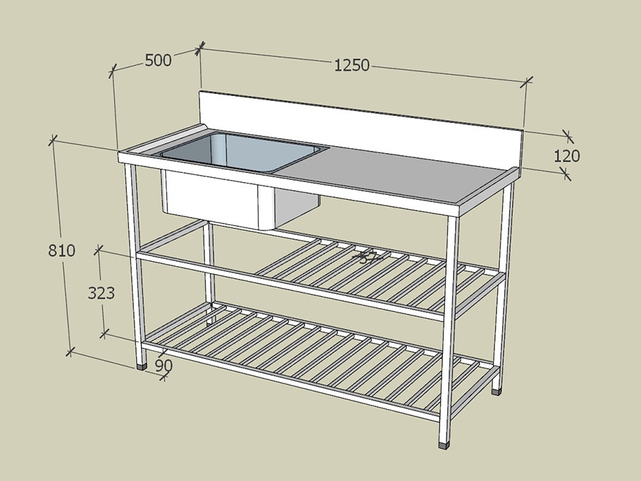 Kệ bếp inox 1m25, kèm chậu rửa bát 1 hố s50, có gờ chắn nước
