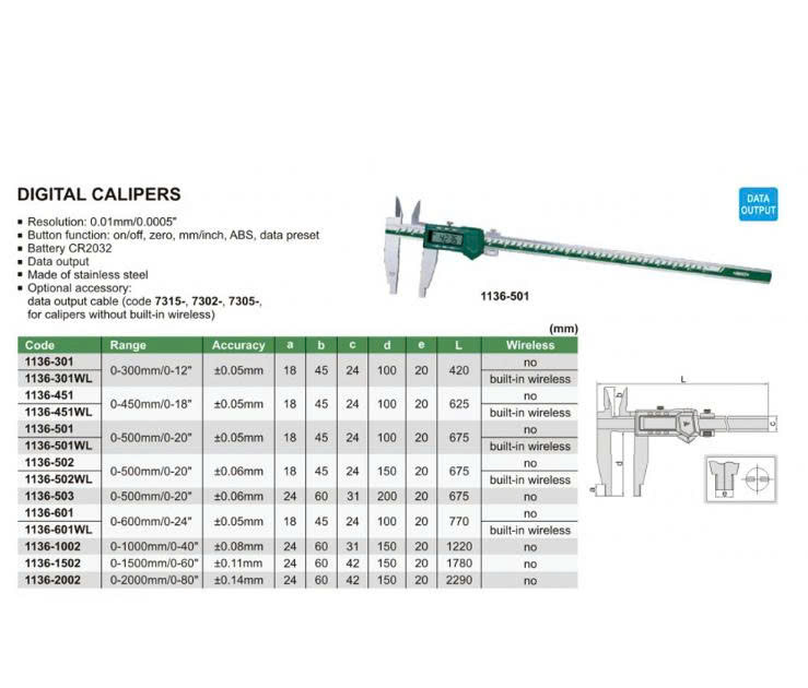 Thước cặp điện tử INSIZE 1136-601 (600mm, 0.01mm)