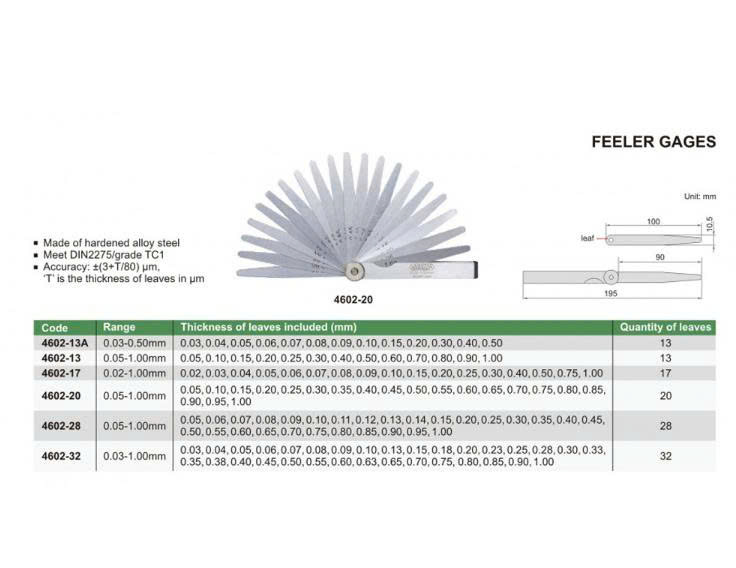Căn lá INSIZE 4602-13 (0.05-1.00 mm)