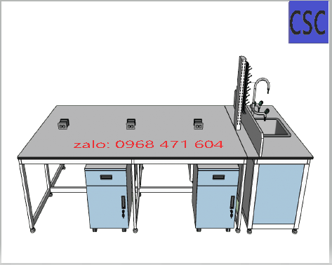 BÀN THÍ NGHIỆM TRUNG TÂM INOX CÓ BỒN VÒI