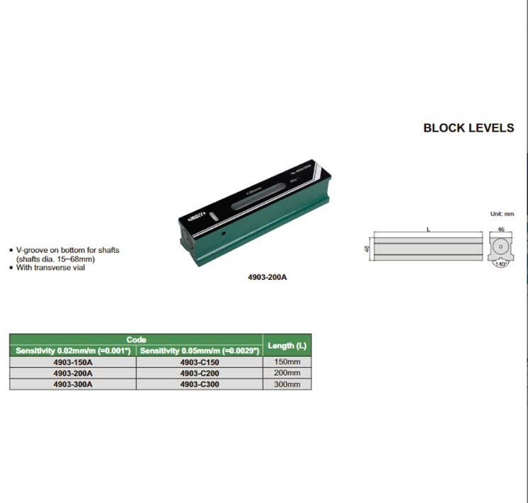 Nivo cân máy (rãnh hình chữ V) INSIZE 4903-300A
