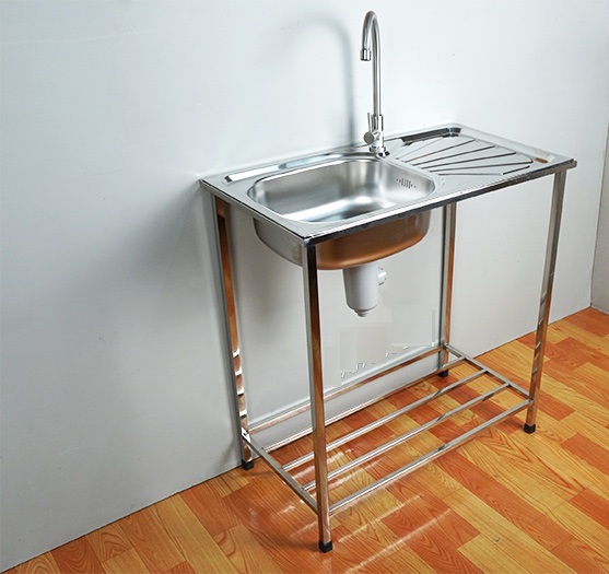 Chậu rửa inox có chân, loại 1 hố 1 bàn nhỏ