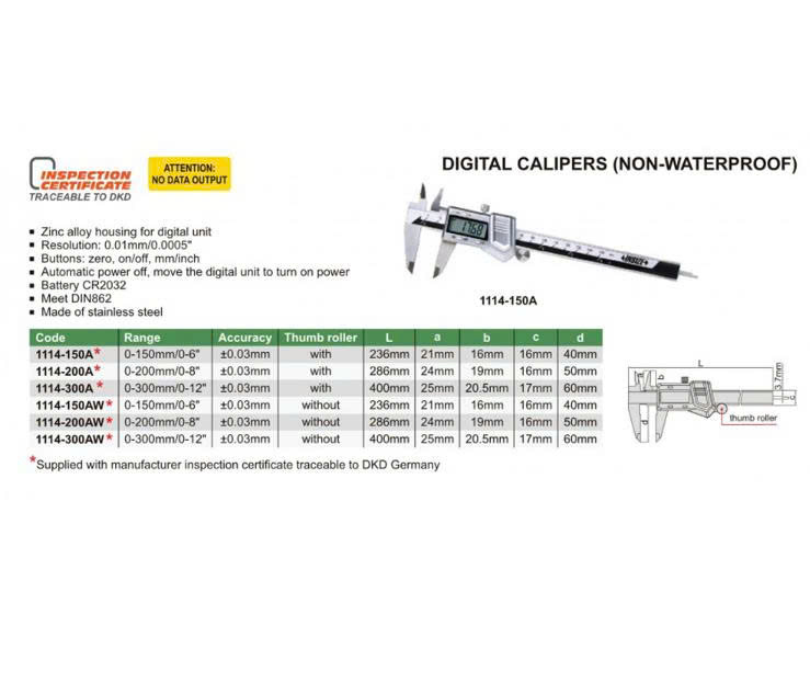 Thước cặp điện tử Insize 1114-200A (0-200mm/0.03mm)
