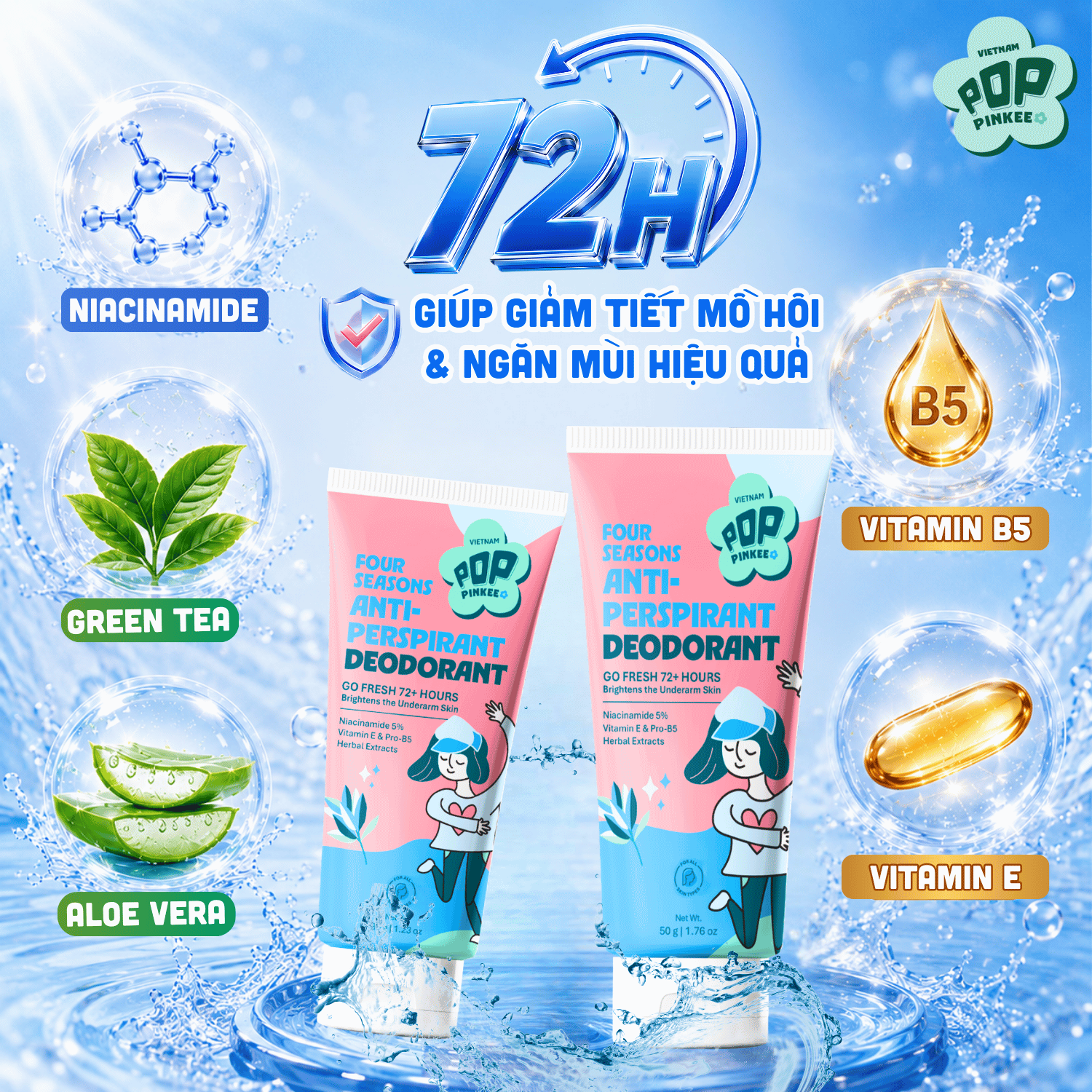 Kem Khử Mùi Giảm Tiết Mồ Hôi Bốn Mùa Pop Pinkee - 35g