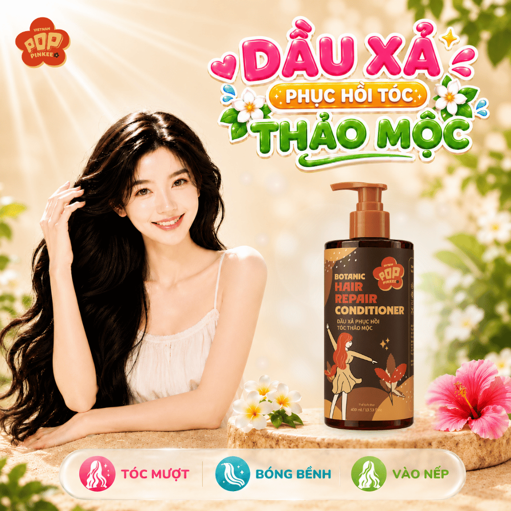 Dầu Xả Dưỡng Tóc Thảo Mộc Pop Pinkee – Khóa Ẩm Chuyên Sâu, Tóc Siêu Suôn Mượt - 400ml