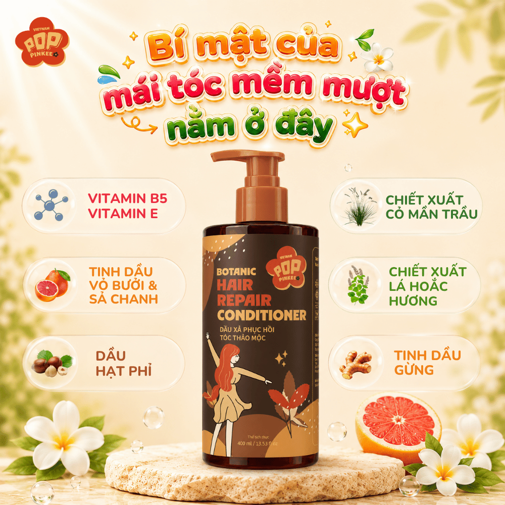 Dầu Xả Dưỡng Tóc Thảo Mộc Pop Pinkee – Khóa Ẩm Chuyên Sâu, Tóc Siêu Suôn Mượt - 400ml